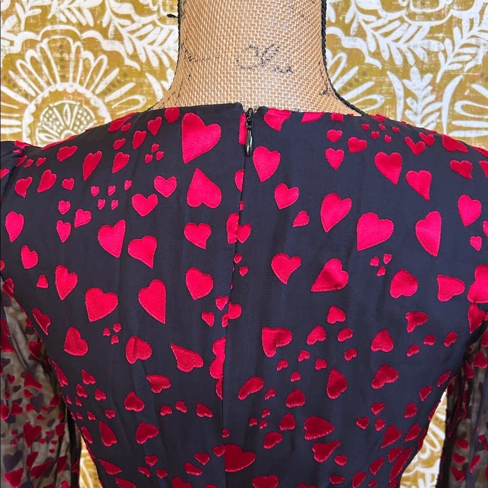 SALONI Alya Heart-Print Jacquard Long Sleeve Silk-Blend Mini Dress Sz 0 - Picture 14 of 16